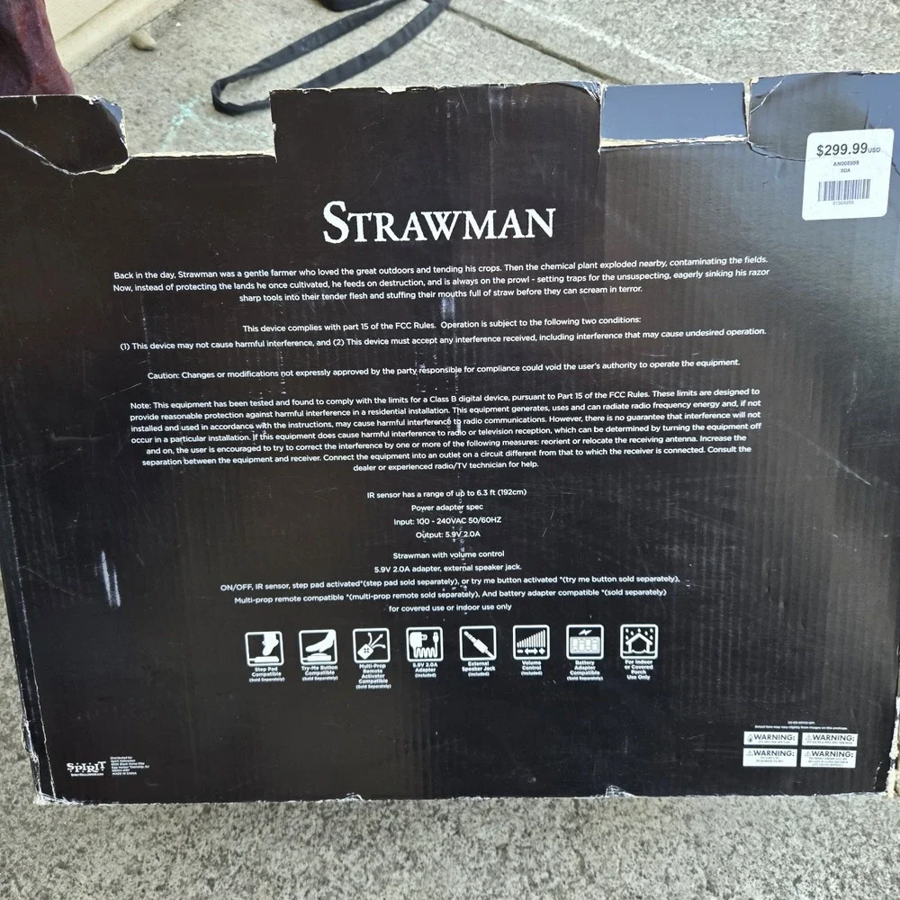 Spirit Halloween Strawman Scarecrow animated Talking prop W Box 6.6ft Eyes Light